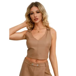 Chic Pu Leather Sleeveless Vest Slim Fit Women's Top -Women Fashion Shop c4165a6c82bc9c11