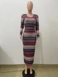 Women Ribbed Printed Stripe Round Neck Long Sleeve Dress 14 Women Ribbed Printed Stripe Round Neck Long Sleeve Dress -Women Fashion Shop c59c035050034625