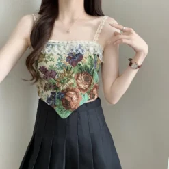 French Oil Painting Lace Camisole Women's Summer Short Top Outdoor Wear -Women Fashion Shop c5a4d60f10a9749c