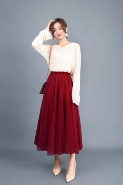 Spring Swing Puffy High Waist Slim Mesh A-line Long Skirt -Women Fashion Shop c5d2e48aed8e13d0