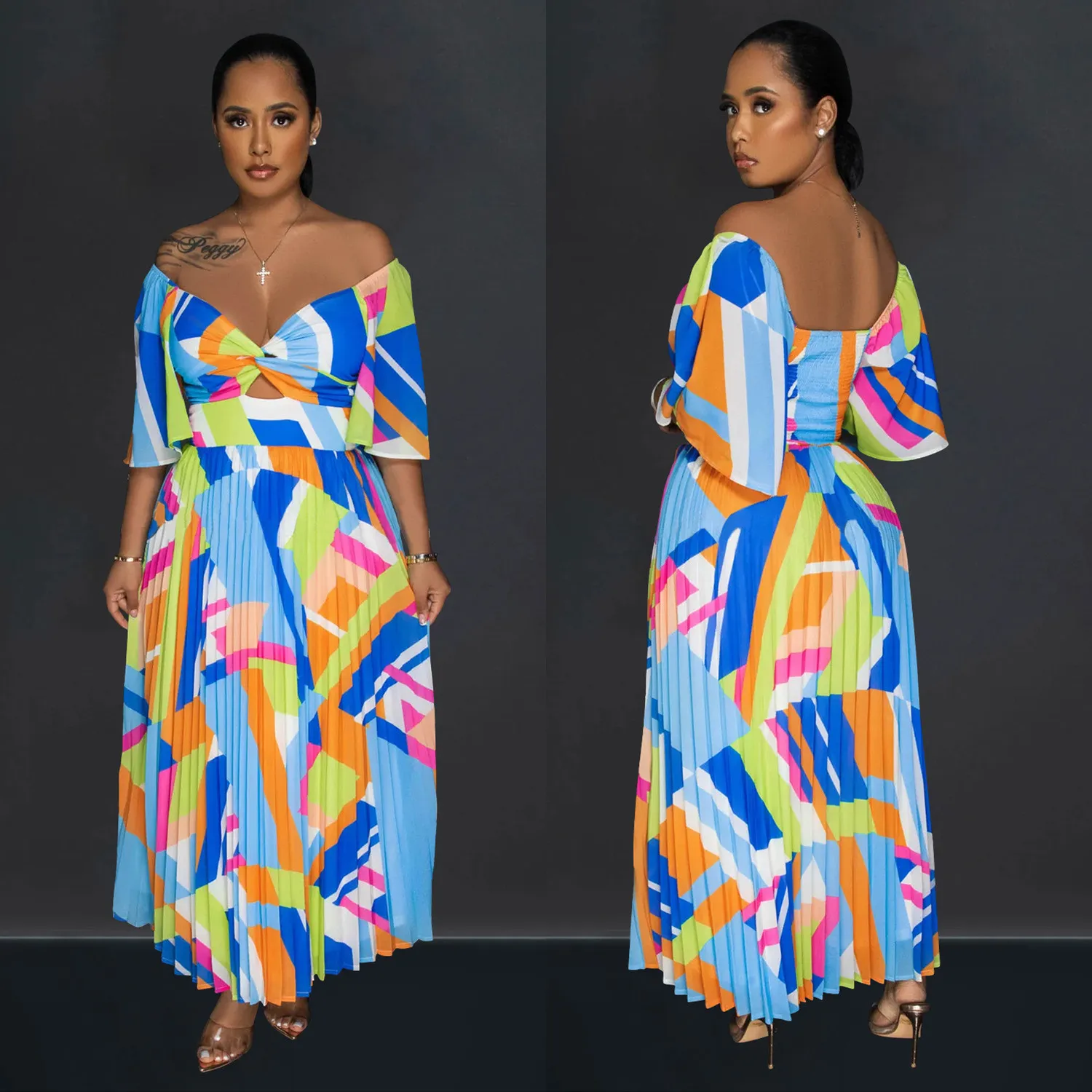 Women Sexy Printed Backless Pleated Maxi Dress 15 Women Sexy Printed Backless Pleated Maxi Dress - Image 13