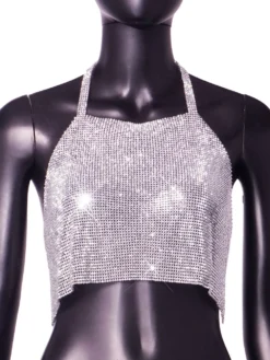 Sexy Nightclub Metallic Sparkling Diamonds Low Back Square Neck Camisole -Women Fashion Shop c6587b6ebca15aa6