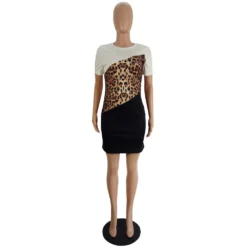 Womens Casual Style Leopard Color Block Patchwork Dress -Women Fashion Shop c6f7da643d76d638