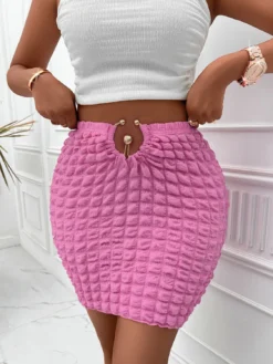 Summer Casual Women's Solid Slim Waist Metallic Bodycon Skirt -Women Fashion Shop c721e336604696e7