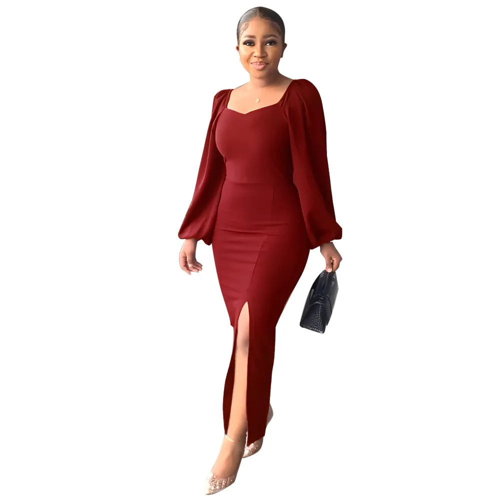 Women Fit Sexy Backless Long Sleeve Slit Dress 18 Women Fit Sexy Backless Long Sleeve Slit Dress - Image 16