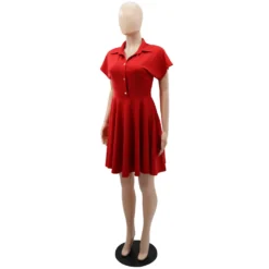 Polo Collar Button Up High Waist A-line Summer Short-sleeved Dress -Women Fashion Shop c773dc9b3e49e9f4