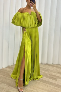 Winter And Spring Pleated Off Shoulder Slit Elegant Sexy Dress For Women -Women Fashion Shop c77425c9a0601e41