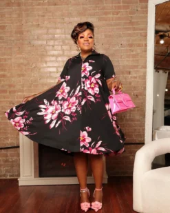 Printed V-Neck Zipper Short-Sleeved Plus Size Loose Dress -Women Fashion Shop c79f793a69f82eac