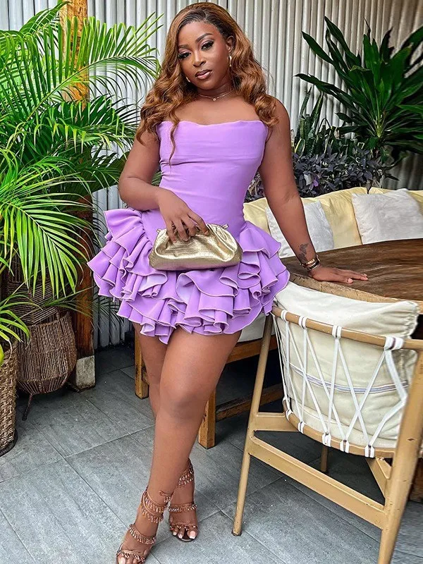 Women's Solid Color Sexy Sleeveless Strap Ruffle Mini Dress 16 Women's Solid Color Sexy Sleeveless Strap Ruffle Mini Dress - Image 14