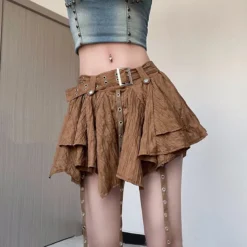 Fashion Low-Waist Metal Buckle Belt Irregular Ribbon Skirt -Women Fashion Shop c93750d5f3ef15c0