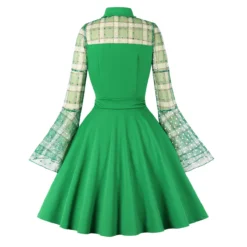 Plus Size Women Bell Bottom Sleeve Patchwork Vintage Dress -Women Fashion Shop c9d15bde7c4f5f95