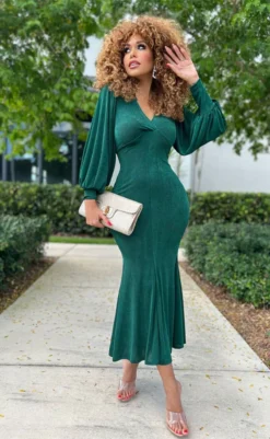 Women Spring V Neck Long Sleeve Dress -Women Fashion Shop ca345cf84c94bae5