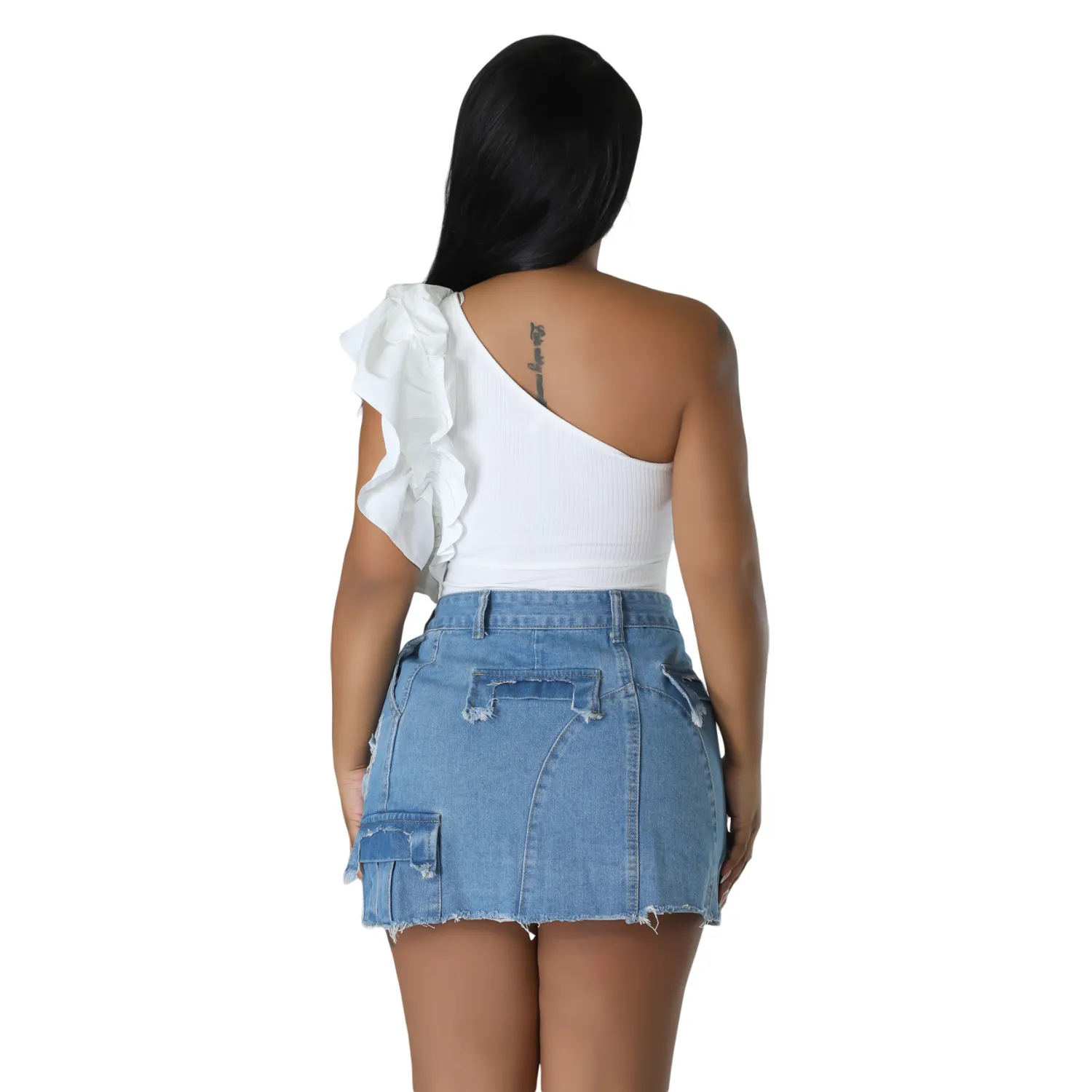 Sexy Fit Ripped Pocket Mini Denim Skirt Bodycon Club Skirt 4 Sexy Fit Ripped Pocket Mini Denim Skirt Bodycon Club Skirt - Image 2