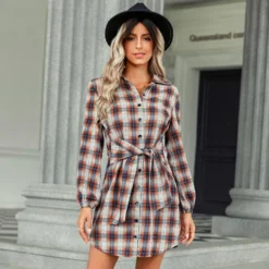 Women Fashion Plaid Lace-Up Shirt Dress 14 Women Fashion Plaid Lace-Up Shirt Dress -Women Fashion Shop cc178468c5739437