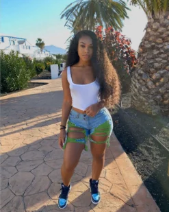 Summer Women's Denim Shorts Ripped Loose High Waist Knee-Length Shorts -Women Fashion Shop cca0bd42d5a5c16d