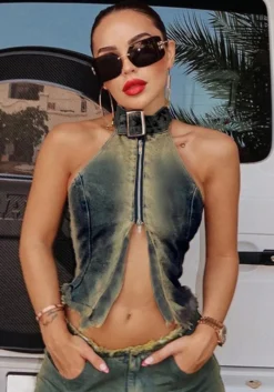 Women Sleeveless Halter Neck Backless Denim Tank Top -Women Fashion Shop ce21ce0ecddf81c3