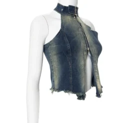 Women Sleeveless Halter Neck Backless Denim Tank Top -Women Fashion Shop cf2305d0e4dba67e