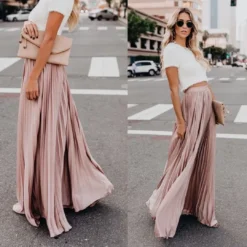 Elegant Solid Color Plus Size High Waist Women's Pleated Long Skirt -Women Fashion Shop d1e3d29a504ae724