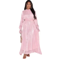 Women's Autumn And Winter Round Neck Long Sleeve High Waist Satin Maxi Dress -Women Fashion Shop d1f07e8bccdfc9d2