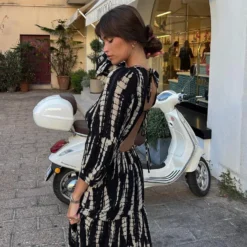 Women's Clothing 2023 New Shirring Layered Large Swing Dress Tie-dye Printing V-neck Sexy Backless Dress -Women Fashion Shop d29841501b059f9f