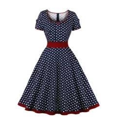 Women Retro Polka Dot Contrast Color Dress -Women Fashion Shop d2bc9124e989aef2
