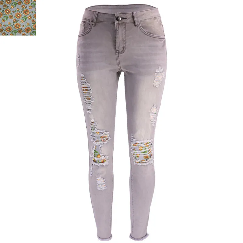 Fall New Fashion Ripped Patch Women Denim Pants Jeans 7 Fall New Fashion Ripped Patch Women Denim Pants Jeans - Image 5