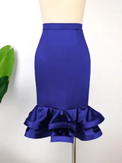 Women Solid High Waist Slim Ruffle Skirt -Women Fashion Shop d2fb03dbeac7b303