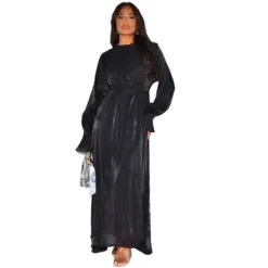 Women's Autumn And Winter Round Neck Long Sleeve High Waist Satin Maxi Dress -Women Fashion Shop d344fe6cf72a37bd