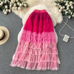 Women Irregular Gradient Cascading Ruffles Puffy Mesh Skirt -Women Fashion Shop d36b86a9b7ae2ba5