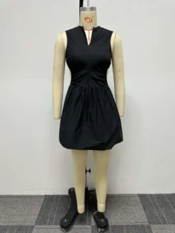 Casual Fashion Solid Color Slim Waist Cutout Puffy V-Neck Dress -Women Fashion Shop d3cc62a659ab7671