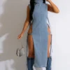 Denim Dress Sexy Hollow Wash High Neck Women -Women Fashion Shop d3fa50402c8d6339