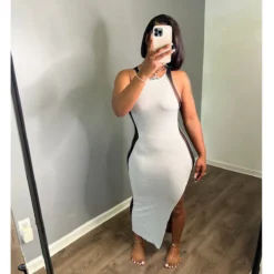 Women's Ribbed Patchwork Mesh Sleeveless Long Dress 13 Women's Ribbed Patchwork Mesh Sleeveless Long Dress -Women Fashion Shop d47529d3405bca85