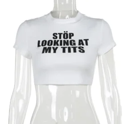 Casual Letter Printed Short Top Women's Summer Crop Slim T-Shirt -Women Fashion Shop d4e4000f6c935ec4