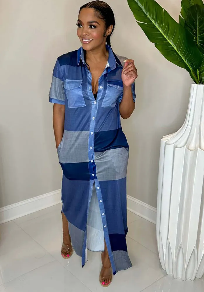 Women's Contrast Plaid Slit Button-Down Turndown Collar Shirt Dress 9 Women's Contrast Plaid Slit Button-Down Turndown Collar Shirt Dress - Image 7