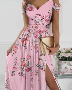 Women Clothes Strap Floral Print Slit Maxi Dress -Women Fashion Shop d64289ed6079f392