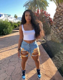 Summer Women's Denim Shorts Ripped Loose High Waist Knee-Length Shorts -Women Fashion Shop d643f4cf13b85a63