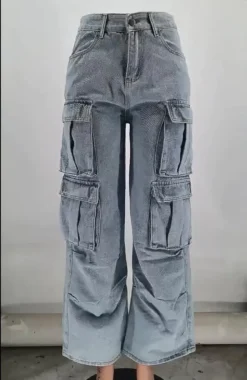 Pocket Cargo Washed Denim Pants Wide Leg Women Jeans -Women Fashion Shop d64d303f0d235d3e