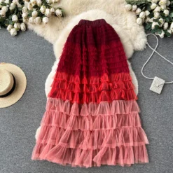 Women Irregular Gradient Cascading Ruffles Puffy Mesh Skirt -Women Fashion Shop d67b80bcf8a90b7c