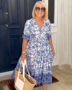 Summer Chic Career Long Floral Tie-Dye Print Plus Size Loose Versatile Dress For Women -Women Fashion Shop d6e2094f1e3e0e10