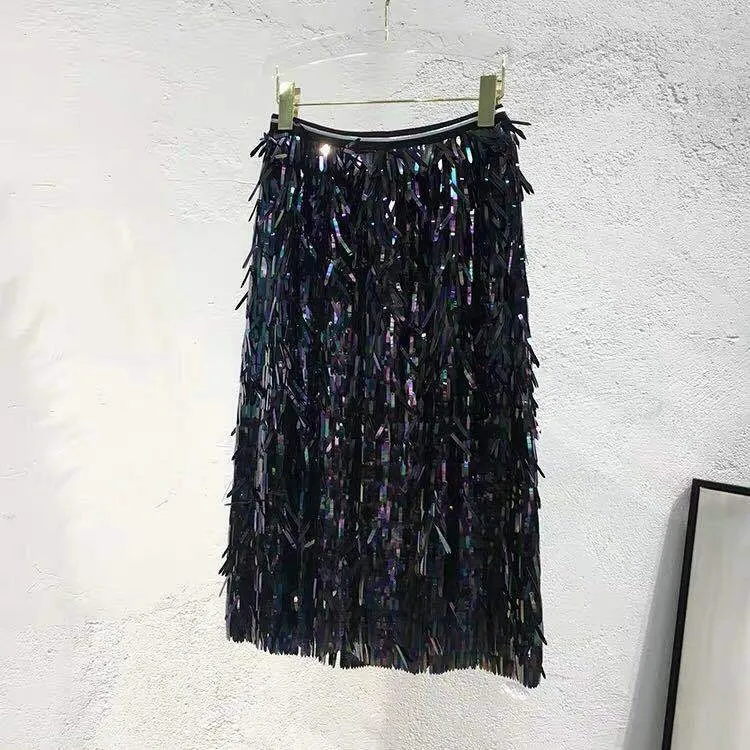 Women Fringed Sequin High Waist Bodycon Skirt 13 Women Fringed Sequin High Waist Bodycon Skirt - Image 11