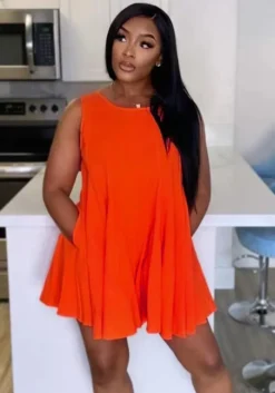 Women's Spring/Summer Solid Color Round Neck Sleeveless Casual Mini Dress -Women Fashion Shop d6f07a7381d4c74d