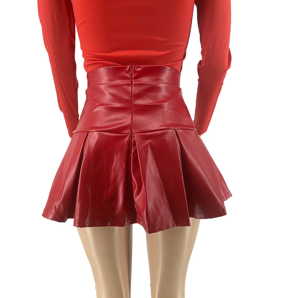 Cute Casual Style Sexy Pleated Leather Mini Skirt 12 Cute Casual Style Sexy Pleated Leather Mini Skirt - Image 10