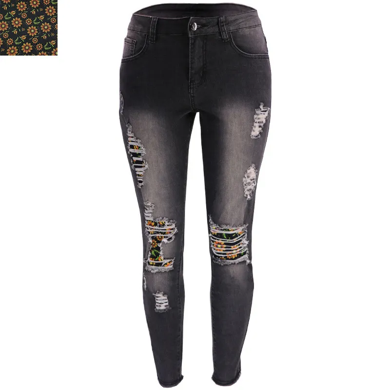 Fall New Fashion Ripped Patch Women Denim Pants Jeans 12 Fall New Fashion Ripped Patch Women Denim Pants Jeans - Image 10