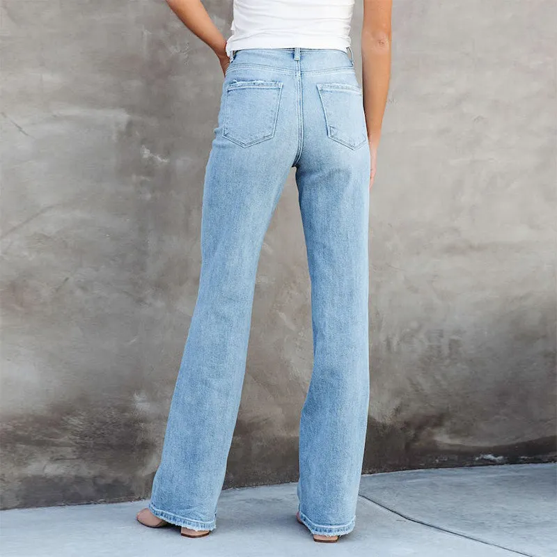 Summer Women's Denim Pants Fashion Slim Straight Light Blue Jeans 5 Summer Women's Denim Pants Fashion Slim Straight Light Blue Jeans - Image 3