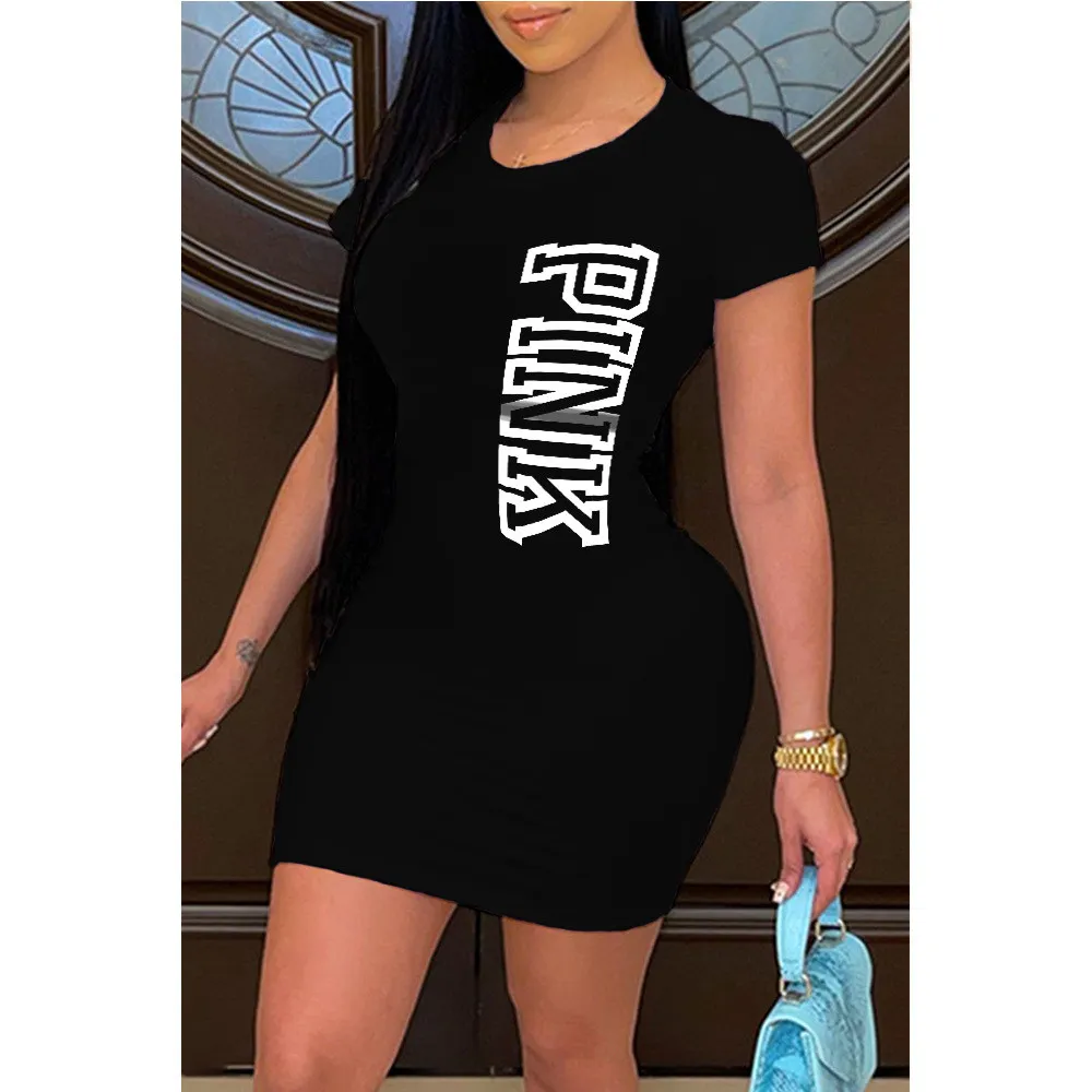 Summer Ladies Letter Print Solid Short Sleeve Tight Fitting Casual Dress 8 Summer Ladies Letter Print Solid Short Sleeve Tight Fitting Casual Dress - Image 6