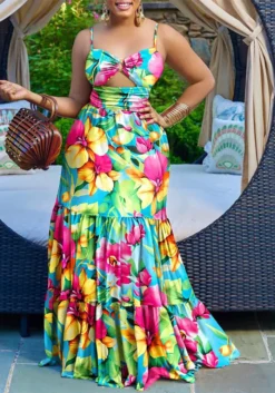 Summer Women's Sexy Strap Printed Sleeveless Low Back Long Dress -Women Fashion Shop d97e58dba015fac5