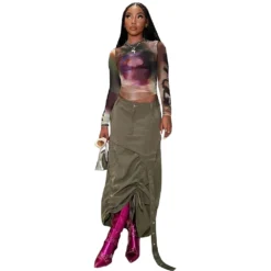 Women's Fashion Style Pocket Slit Tassel Drawstring Pleated Skirt -Women Fashion Shop d9d487f2da49dd6e