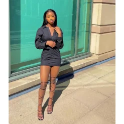 Women Solid Color Long Sleeve Min Shirt Dress -Women Fashion Shop d9fdf6bfe93b7463