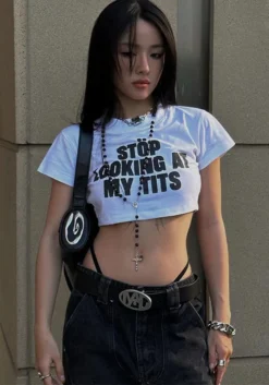 Casual Letter Printed Short Top Women's Summer Crop Slim T-Shirt -Women Fashion Shop da08e166414b20ab