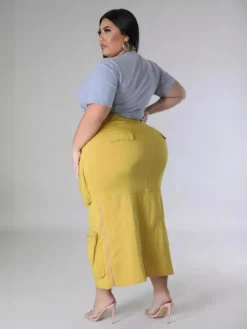 Plus Size Women Waist Cord Zipper Cargo Skirt -Women Fashion Shop da59c44bd004ef14